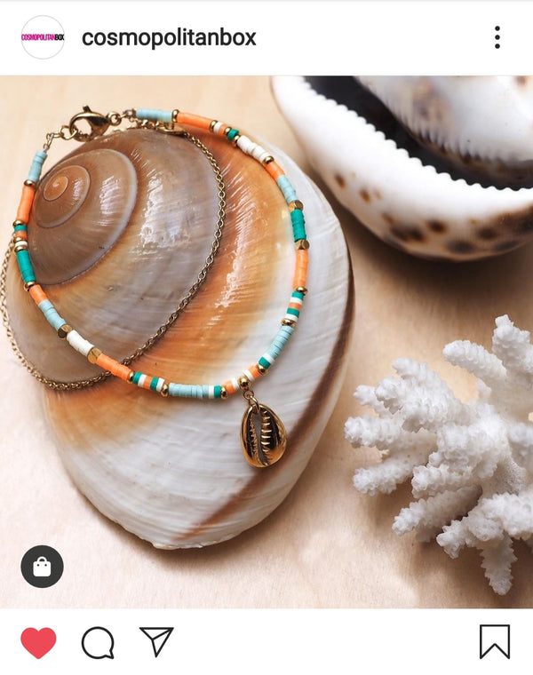 Publication du bracelet Cauri tropical sur l' Instagram Cosmopolitanbox
