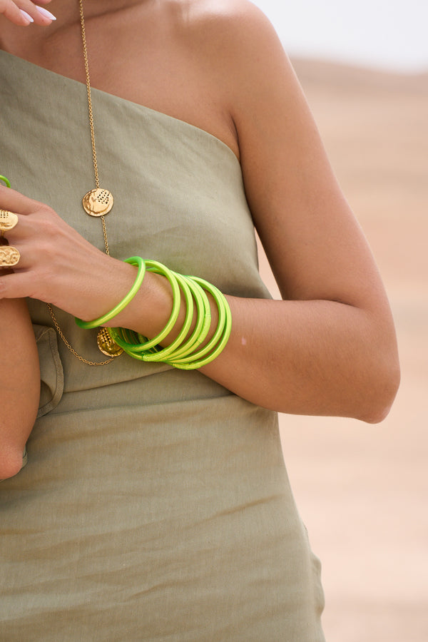 Bracelet Bouddhiste épais - Jaune fluo
