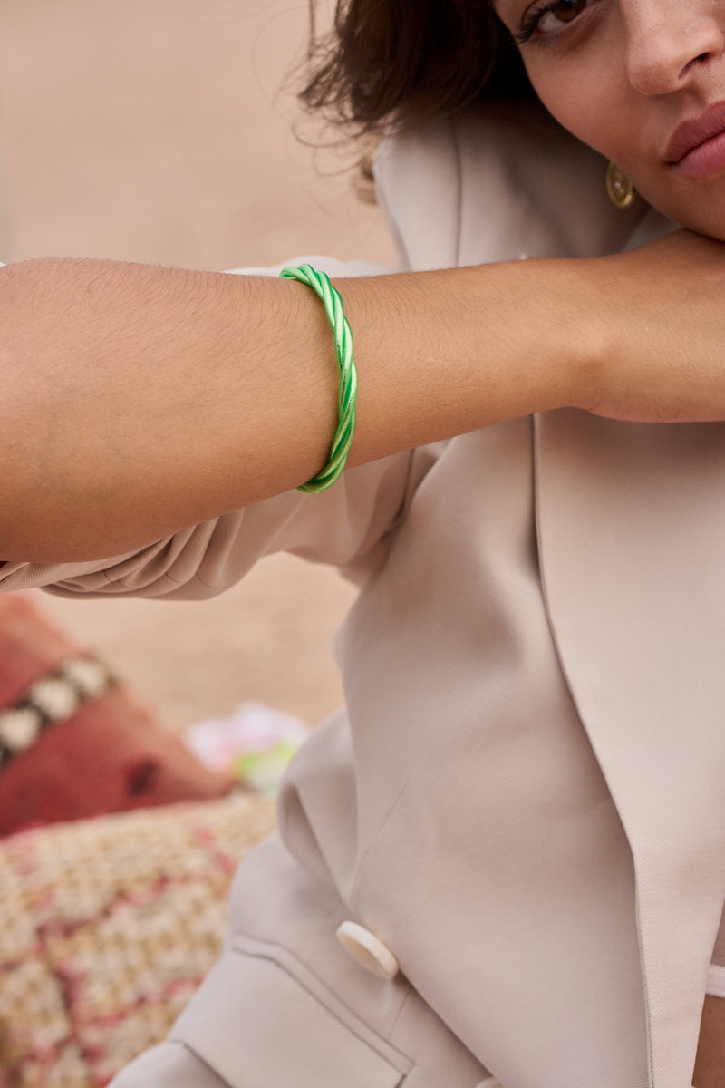 Bracelet Bouddhiste torsadé - Vert fluo
